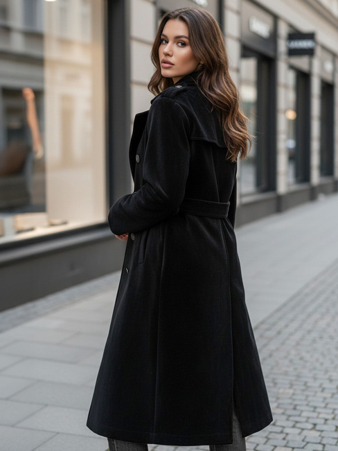 Ženski zimski plašč classic trench black Dstreet NY0762z