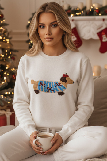 Ženski pulover s pasjo aplikacijo CHICPAWS krem Dstreet MY2542z