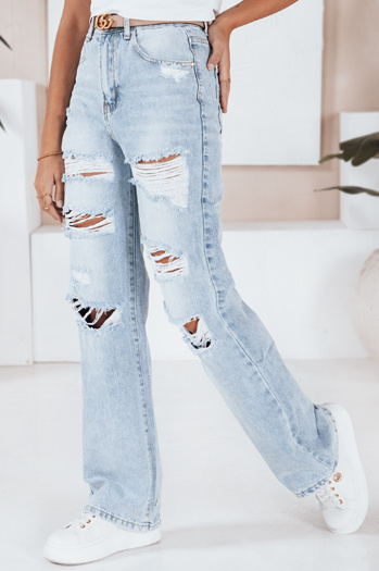 Ženske široke kavbojke z luknjami modre barve Dstreet UY2801