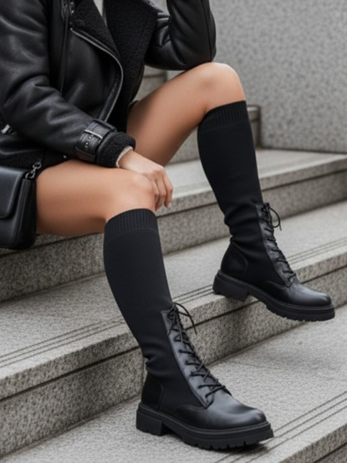 Ženski škornji z nogavicami črne barve Dstreet ZY1014