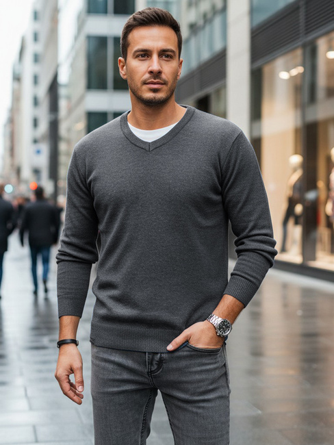 Moški svetlo siv pulover z vratom Dstreet WX2316