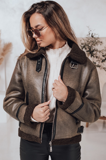 Ženska jakna iz semiša z ovčjo kožo KASAMIRA coffee Dstreet TY4740