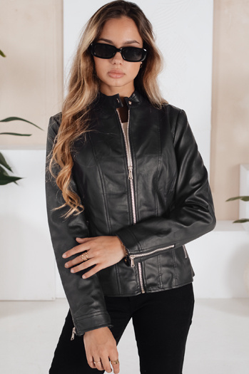 Ženska usnjena jakna črna Dstreet TY5202
