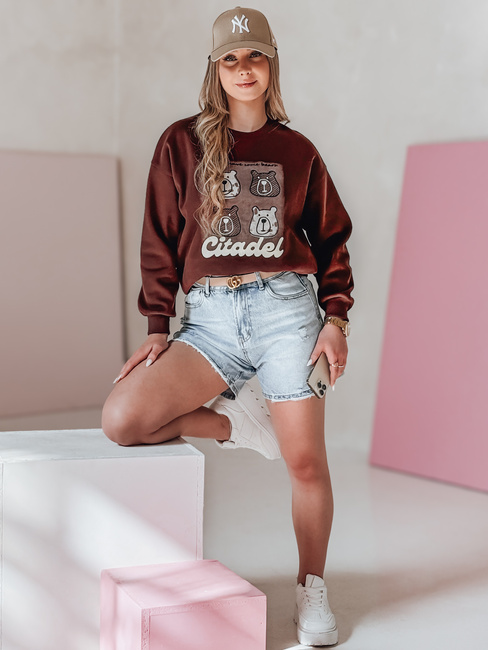Ženska bluza prevelike velikosti z medvedki MISOBEARS burgundska Dstreet BY1434