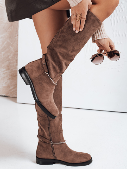 Ženski škornji Dstreet ZY1204 iz semiša v rjavi barvi