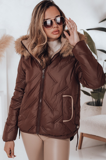 Ženska zimska jakna COLDLIKE prešita s kapuco rjava Dstreet TY5003