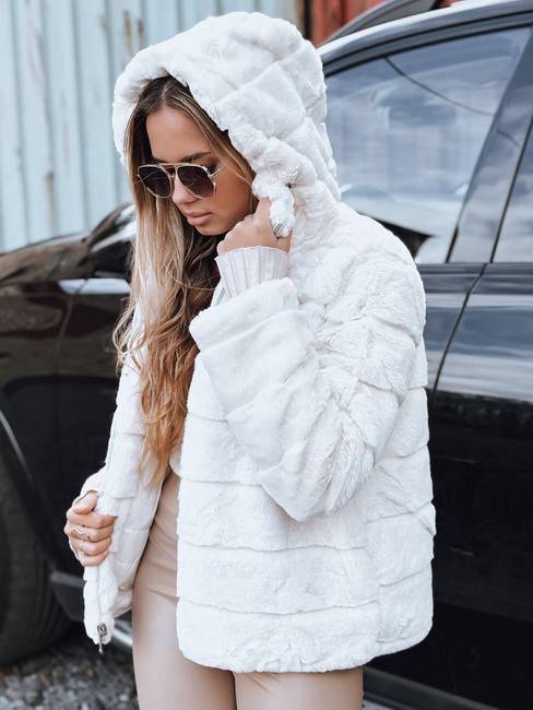 Ženska obojestranska krznena jakna s kapuco svetlo bež Dstreet TY5273