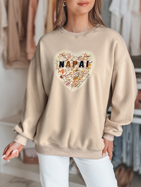 Ženska bluza prevelike velikosti s srcem SERDUCHOVA beige Dstreet BY1442
