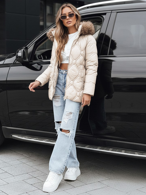 Ženska zimska jakna s krznom ecru Dstreet TY5513