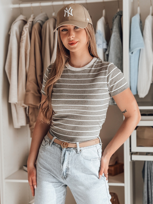 Ženska osnovna črtasta majica LINESS siva Dstreet RY2821