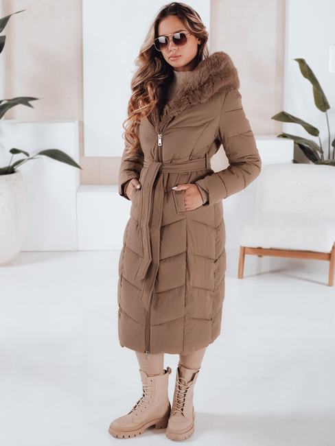 Ženska zimska dolga prešita jakna s krznom camel Dstreet TY5086
