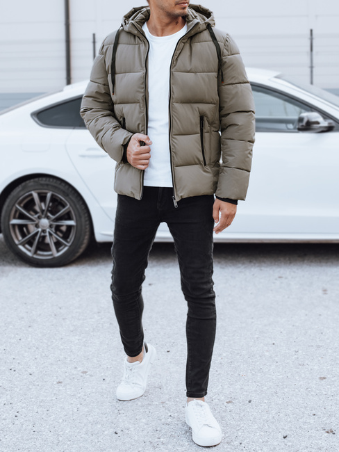 Moška prešita zimska jakna s kapuco bež barve Dstreet TX5065