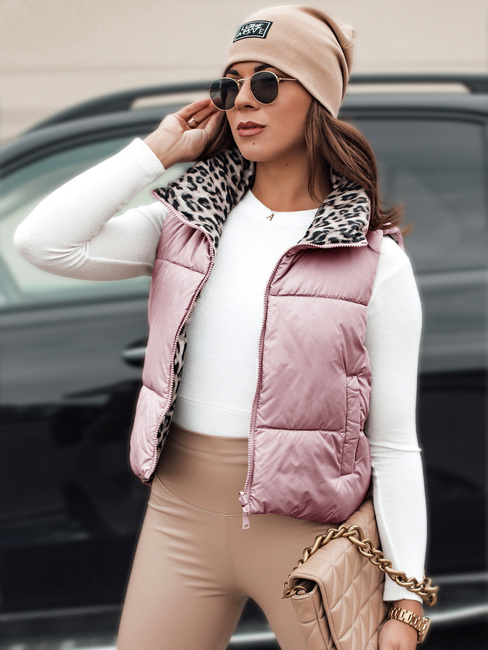 Ženski prehodni kratki prešiti dvosmerni roza telovnik LEOVELLA Dstreet TY5492