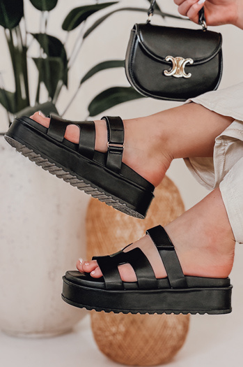 Ženske japonke na velcro PLATFOR črne Dstreet ZY0867