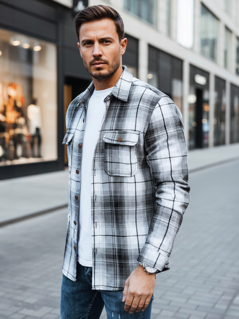 Moška črno-bela karirasta flanelasta srajca Dstreet DX2677