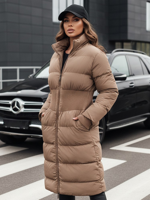 Ženska zimska dolga prešita jakna FABWARM beige Dstreet TY4621