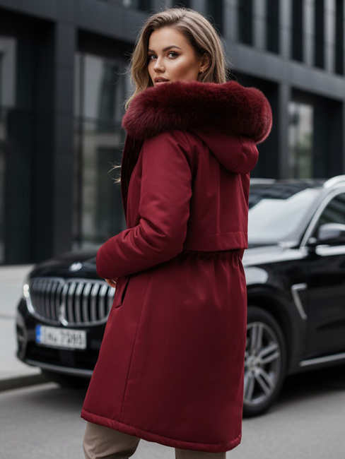 Ženska zimska jakna parka s krznom v bordo barvi Dstreet TY5114