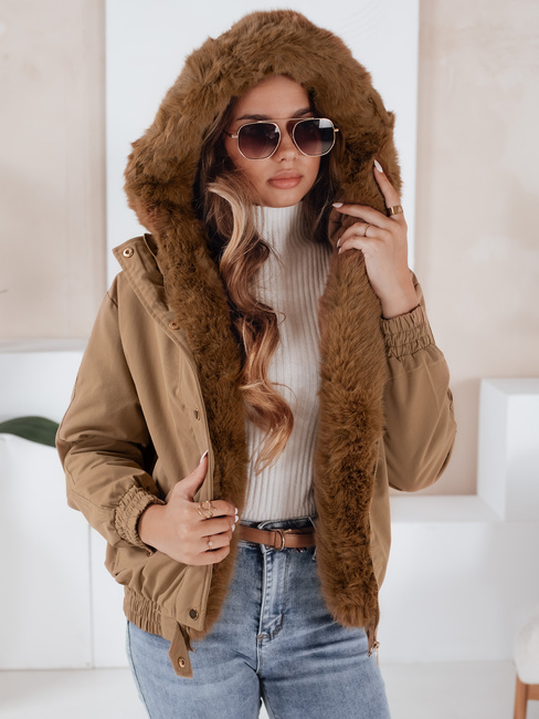 Ženska zimska jakna VESSADA kratka s krznom svetlo rjava Dstreet TY5061