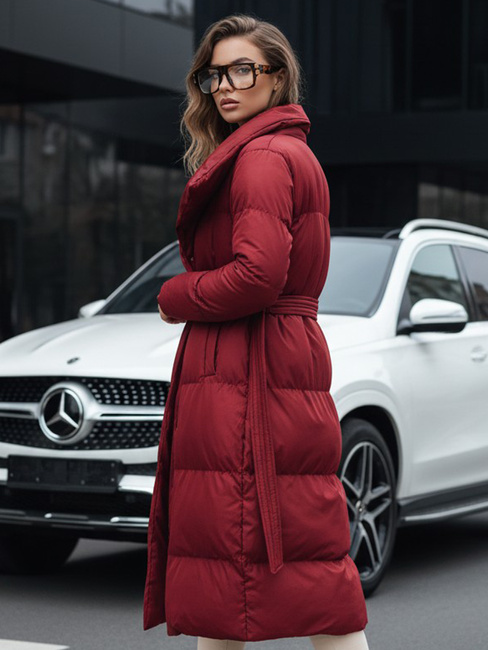 Ženski dolgi prešiti plašč FAVI bordo barve Dstreet TY4961