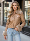 Ženska usnjena jakna s kameljim krznom Dstreet TY5139
