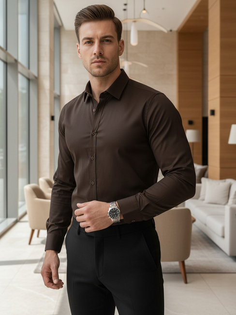 Moška elegantna rjava srajca Dstreet DX2679