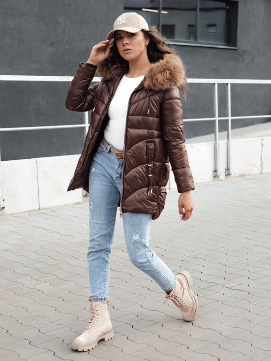 Ženska zimska jakna s kapuco WINTERCHIC kava Dstreet TY4458