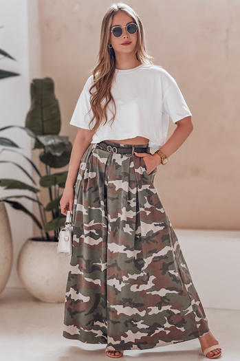 FLOWES temno zeleno moro krilo-hlačnice s pasom Dstreet UY2561