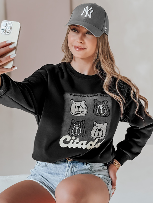 Ženska bluza prevelike velikosti z medvedki MISOBEARS črna Dstreet BY1437