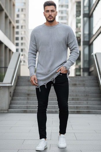 Moški zimski pulover Barva Svetlosiva DSTREET WX1963