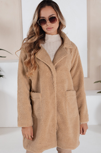 Ženski zimski plašč Teddy krzno beige Dstreet NY0757