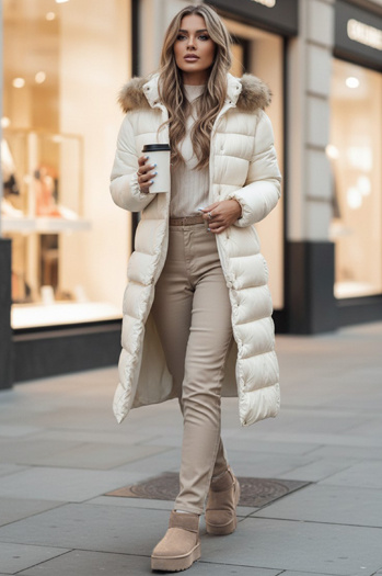 Ženska prešita zimska jakna s kapuco CROMBILA bela Dstreet TY4101z