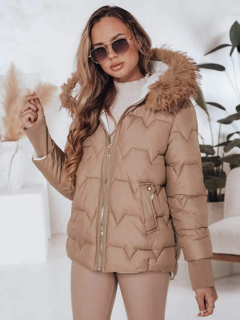 SNOWMISS ženska zimska jakna prešita bež s kapuco Dstreet TY5000