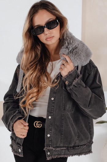 Ženska jeans jakna FURDENIM z umetnim krznom temno siva Dstreet TY5185