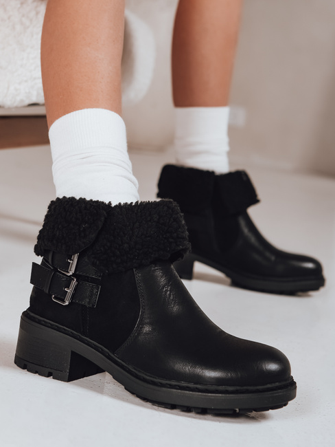 Ženski škornji z ovčjo kožo črni Dstreet ZY1250