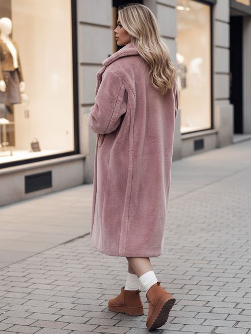 Ženski zimski plašč LUXERII dolg krznen plašč roza Dstreet TY4689z