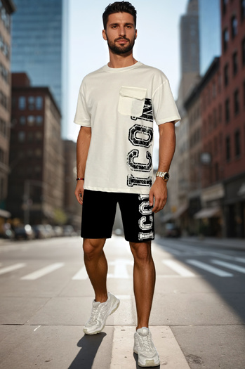 Moški potiskani beli komplet Dstreet AX0800