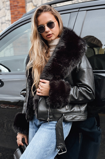 Ženska jakna ramones s krznom črna Dstreet TY5233