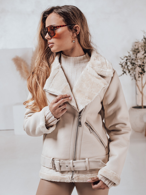 Ženska usnjena jakna NORFDIMA z ovčjo kožo bela Dstreet TY4735