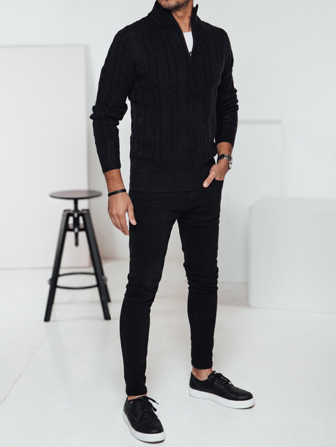 Moški pulover z razširjenim ovratnikom črne barve Dstreet WX2265