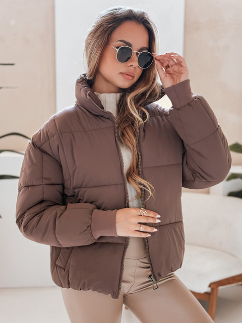Ženska zimska kratka prešita jakna VIBEGIRL dark beige Dstreet TY4945