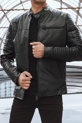 Moška usnjena jakna črna Dstreet TX4229