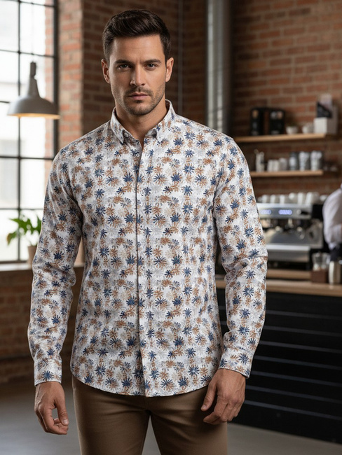 Moška cvetlična bela srajca Dstreet DX2645