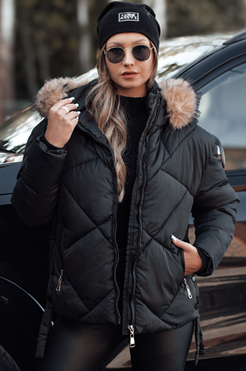 Ženska zimska jakna LESISI prešita s kapuco črna Dstreet TY4716