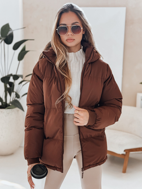 MISSFROST ženska prešita jakna s kapuco rjave barve Dstreet TY4959