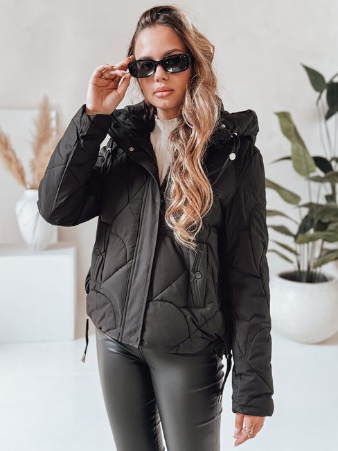 Ženska zimska jakna LOVEWARM kratka prešita s kapuco črna Dstreet TY5039