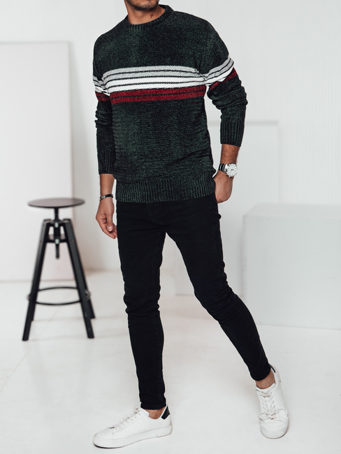 Moški črtast zelen pulover Dstreet WX2280