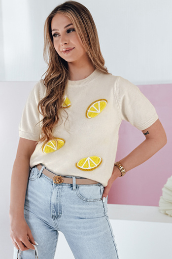 Ženski prevelik pulover z limonami Lemon beige Dstreet MY2476