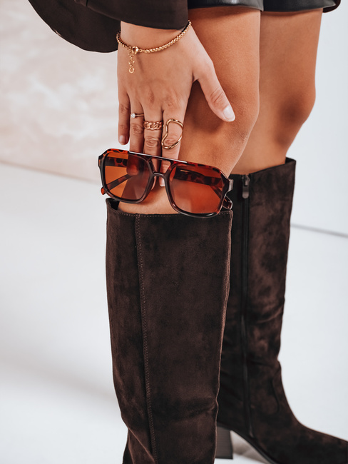 Ženski škornji Dstreet ZY1157 iz semiša v rjavi barvi