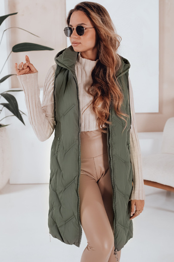 Ženska dolga prešita jopica s kapuco zelena Dstreet TY5097