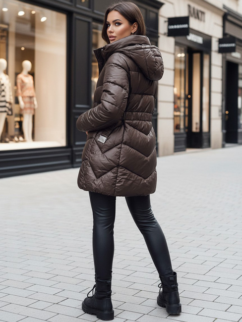 Ženski prešiti zimski plašč s kapuco BLOOM mocha Dstreet TY4517z